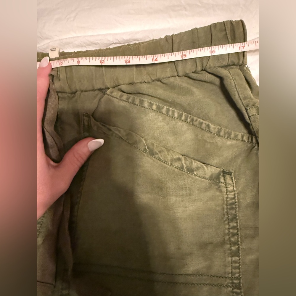 Pilcro Olive Linen Drawstring Shorts - Picture 5 of 7